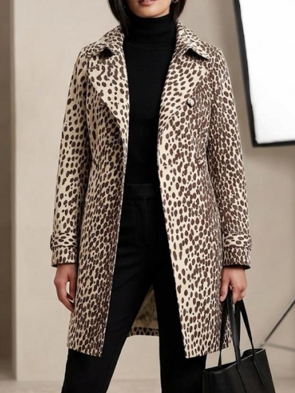 Leopard Print Women's Trench Coat - Beige/Brown